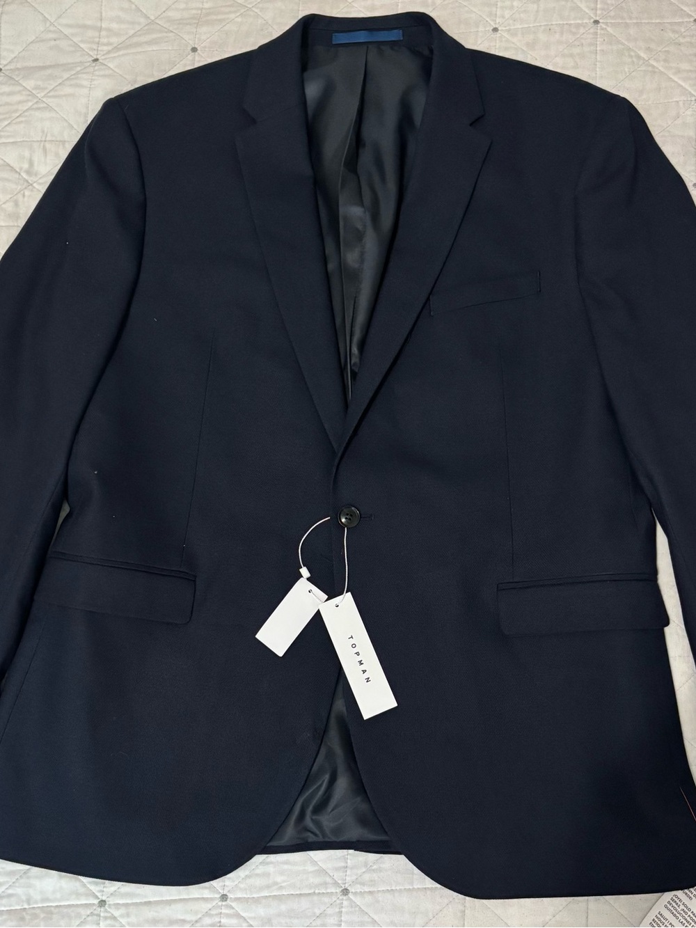 Men's Navy Single-Breasted Blazer - Classic Tailored Suit. Extra black pants!
